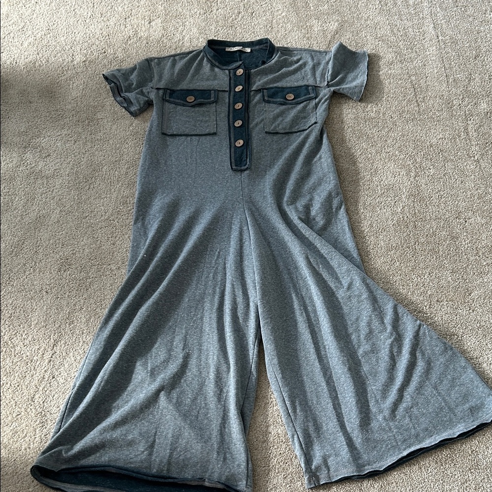 Three Bird Nest Heathered Blue Button-Front Top
